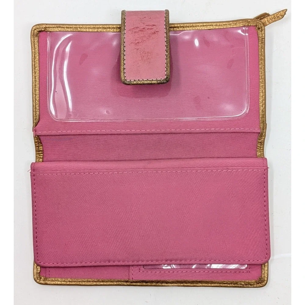 Fossil Pink Floral Leather Checkbook Wallet Boho Embroidered Studded Organizer
